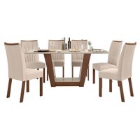 Conjunto Mesa Apogeu 170cm Tampo MDF 6 Cadeiras Apogeu Imbuia /Off /LinhoBege