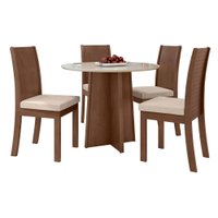 Conjunto Mesa Celebrare 100cm Tampo MDF/Vidro 4 Cadeiras Athenas Imbuia /Off /LinhoBege