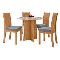 Conjunto Mesa Celebrare 100cm Tampo MDF/Vidro 4 Cadeiras Athenas Amendoa/Off/Linho Cinza