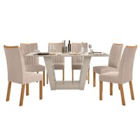 Conjunto Mesa Apogeu 170cm Tampo MDF 6 Cadeiras Apogeu Off/Amendoa /Veludo Creme