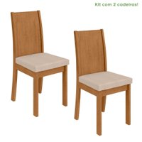 Conjunto 2 Cadeiras Estrutura MDF/MDP Athenas Móveis Lopas Amêndoa /Linho Cinza