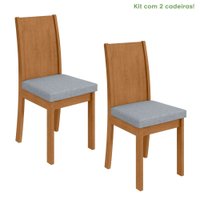 Conjunto 2 Cadeiras Estrutura MDF/MDP Athenas Móveis Lopas Amêndoa /Linho Cinza Claro