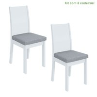 Conjunto 2 Cadeiras Estrutura MDF/MDP Athenas Móveis Lopas Branco/Linho Cinza Claro