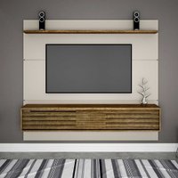 Estante Home California para TV até 60 Polegadas Com 2 Portas Off White com Ipê ValdeMóveis