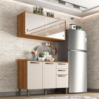 Cozinha Compacta Valencia com Vidro 2 Peças 5 Portas 2 Gavetas Salleto Moveis Cinamomo com Off White