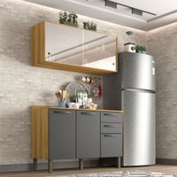 Cozinha Compacta Valencia com Vidro 2 Peças 5 Portas 2 Gavetas Salleto Moveis Carvalho com Grafite