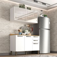 Cozinha Compacta Valencia com Vidro 2 Peças 5 Portas 2 Gavetas Salleto Moveis Branco