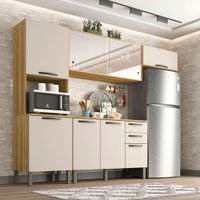 Cozinha Compacta Valencia 4 Peças 8 Portas 2 Gavetas Salleto Moveis Carvalho/Off White