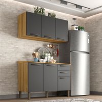Cozinha Compacta Valencia 2 Peças 6 Portas 2 Gavetas Salleto Moveis Carvalho com Grafite