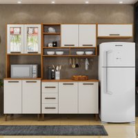 Cozinha Vitoria Com Vidro Reflecta 09 Portas 3 Gavetas Nature com Off White