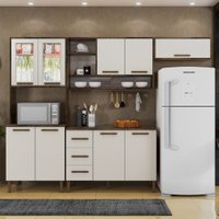 Cozinha Vitoria Com Vidro Reflecta 09 Portas 3 Gavetas Ipê com Off White