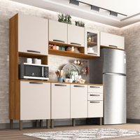 Cozinha Compacta Valencia com Vidro 4 Peças 9 Portas 2 Gavetas Salleto Moveis Cinamomo com Off White