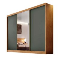 Guarda Roupa Casal 3 portas 8 Gavetas Espelho Spazzio Novo Horizonte Cumaru Grafite