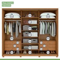 Guarda Roupa Casal 3 Portas 6 Gavetas Spazio Móveis Lopas Amendoa Clean/Preto Fosco