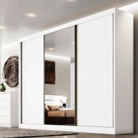 Guarda Roupa Casal 3 portas 6 Gavetas Espelho Spazzio Novo Horizonte Branco