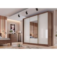 Guarda Roupa 3 Portas de Correr 6 Gavetas C/ Espelho Arezzo Novo Horizonte Cacau Fendi