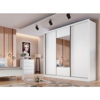 Guarda Roupa 3 Portas de Correr 6 Gavetas C/ Espelho Arezzo Novo Horizonte Branco