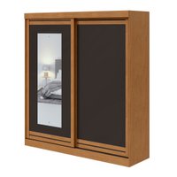 Guarda Roupa 2 Portas com Espelho 2 Gavetas Lani Móveis Lopas Amendoa Clean/Preto Fosco