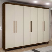 Guarda Roupa 6 Portas 4 Gavetas Master Benetil Avelã Ipê e Off White