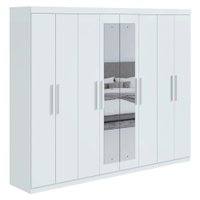Guarda Roupa Casal com Espelho 8 Portas 4 Gavetas Andara Móveis Lopas Branco
