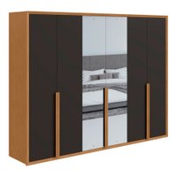 Guarda Roupa Casal com Espelho 6 Portas 5 Gavetas Únique Móveis Lopas Amendoa/Preto