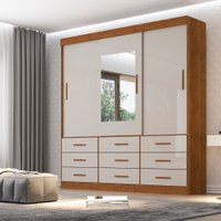 Guarda Roupa Casal com Espelho 3 Portas 9 Gavetas New Star Sallêto Móveis Cinamomo com Off White