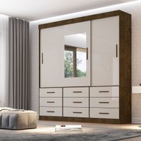 Guarda Roupa Casal com Espelho 3 Portas 9 Gavetas New Star Sallêto Móveis Ipê com Off White