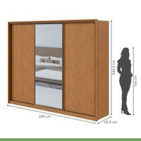 Guarda Roupa Casal com Espelho 3 Portas 6 Gavetas Spazio Glass Móveis Lopas Amendoa Clean/Preto Fosco