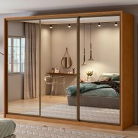Guarda Roupa Casal com Espelho 3 Portas 6 Gavetas Spazio Super Glass Móveis Lopas Amendoa/Preto