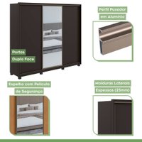 Guarda Roupa Casal com Espelho 3 Portas 6 Gavetas Spazio Glass Móveis Lopas Preto/Amendoa
