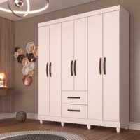 Guarda Roupa Casal 6 Portas 2 Gavetas Estrela Sallêto Móveis Branco