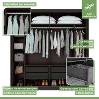 Guarda Roupa Casal com Espelho 2 Portas 4 Gavetas Velaris Móveis Lopas Preto/Amendoa