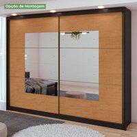 Guarda Roupa Casal com Espelho 2 Portas 6 Gavetas Toronto Plus Móveis Lopas Preto/Amendoa