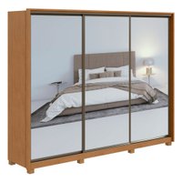 Guarda Roupa Casal com 3 Espelhos 6 Gavetas Spazio Super Glass Móveis Lopas Amendoa/Preto