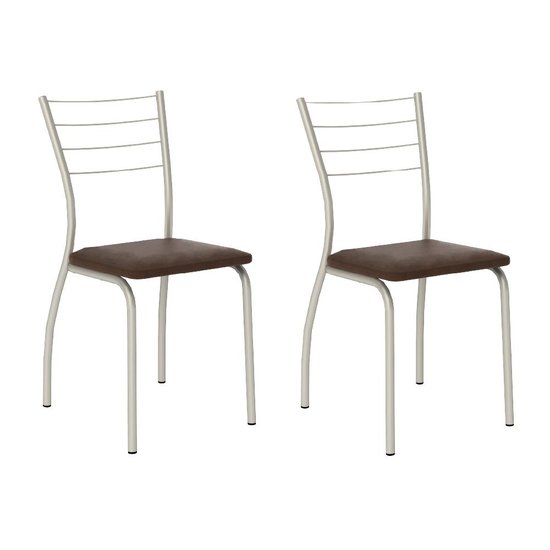 Conjunto 2 Cadeiras 1700 Tubo Prata Napa Marrom Escuro Carraro