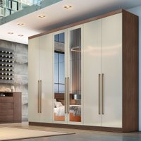 Guarda Roupa Casal 6 Portas 6 Gavetas C/ Espelho Bari Novo Horizonte Cacau Fendi