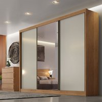 Guarda-Roupa Casal Natus Plus com Espelho 3 Portas e 8 Gavetas Novo Horizonte Cumaru e Fendi