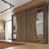 Guarda-roupa com 2 Portas De Correr e 6 Gavetas com Espelho Geom Plus Novo Horizonte Canela