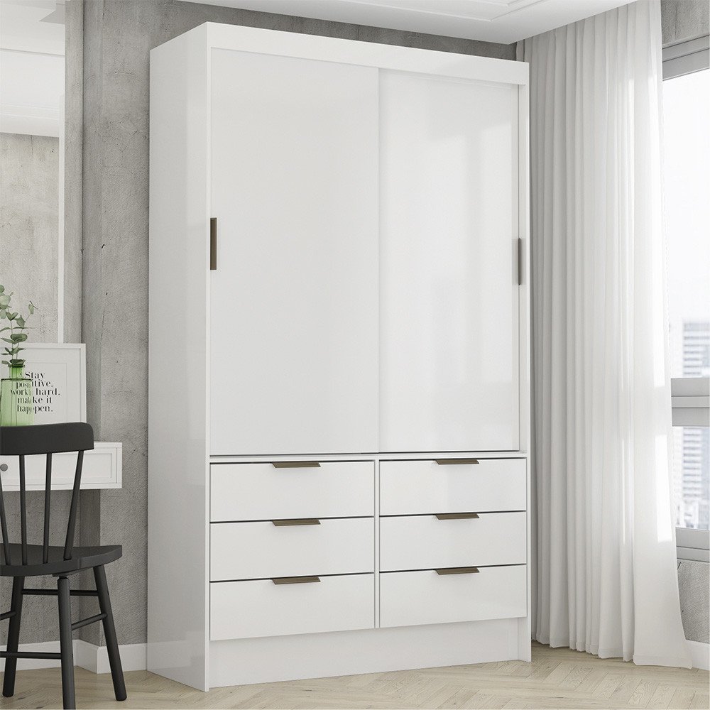 Guarda Roupa Sevilha 2 portas de Correr 6 Gavetas Carioca Móveis Branco