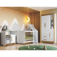 Quarto De Bebê Branco E Ypê Com Berço Mini Cama Cômoda E Guarda Roupa Tigus Baby  Flocos