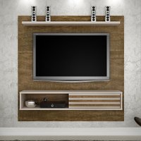 Painel Para TV Arizona Ipê E Off White Até 50 Polegadas C/ 2 Prateleiras E 1 Nicho ValdeMóveis