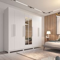 Guarda Roupa Casal Com Espelho 8 Portas 4 Gavetas Milão Móveis Imop Branco Com Neve