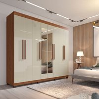 Guarda Roupa Casal Com Espelho Com 8 Portas 4 Gavetas Milão Móveis Imop Cinamomo com Off White