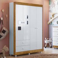 Roupeiro Life Flex Color Branco E Ypê Com Branco 4 Portas 2 Gavetas Tigus Baby Branco e Ypê