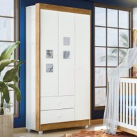 Roupeiro Life Flex Color Branco E Ypê Com Branco 3 Portas C/2 Gavetas Tigus Baby Branco e Ypê