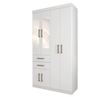 Guarda Roupa Solteiro com Espelhos 6 portas 2 gavetas com Verona Santos Andira Branco