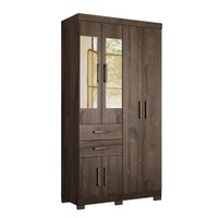 Guarda Roupa Solteiro com Pés e Espelhos 6 portas 2 gavetas Verona Santos Andira Ébano