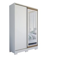 Guarda Roupa Solteiro com Pés e Espelho 2 portas de Correr 3 Gavetas Oasis Santos Andira Branco
