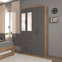 Guarda Roupa Solteiro com Espelhos 6 portas 2 gavetas com Verona Santos Andira Atacama/Grafite