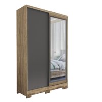 Guarda Roupa Solteiro com Pés e Espelho 2 portas de Correr 3 Gavetas Oasis Santos Andira Atacama/Grafite